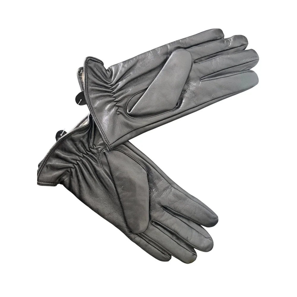 Womens Black Leather Gloves Three Point Stitching Elastic Wrist‎ Size Medium